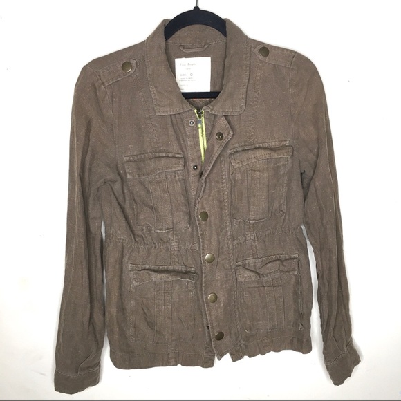 Free People Jackets & Blazers - Free People 100% Linen Utility Jacket Brown